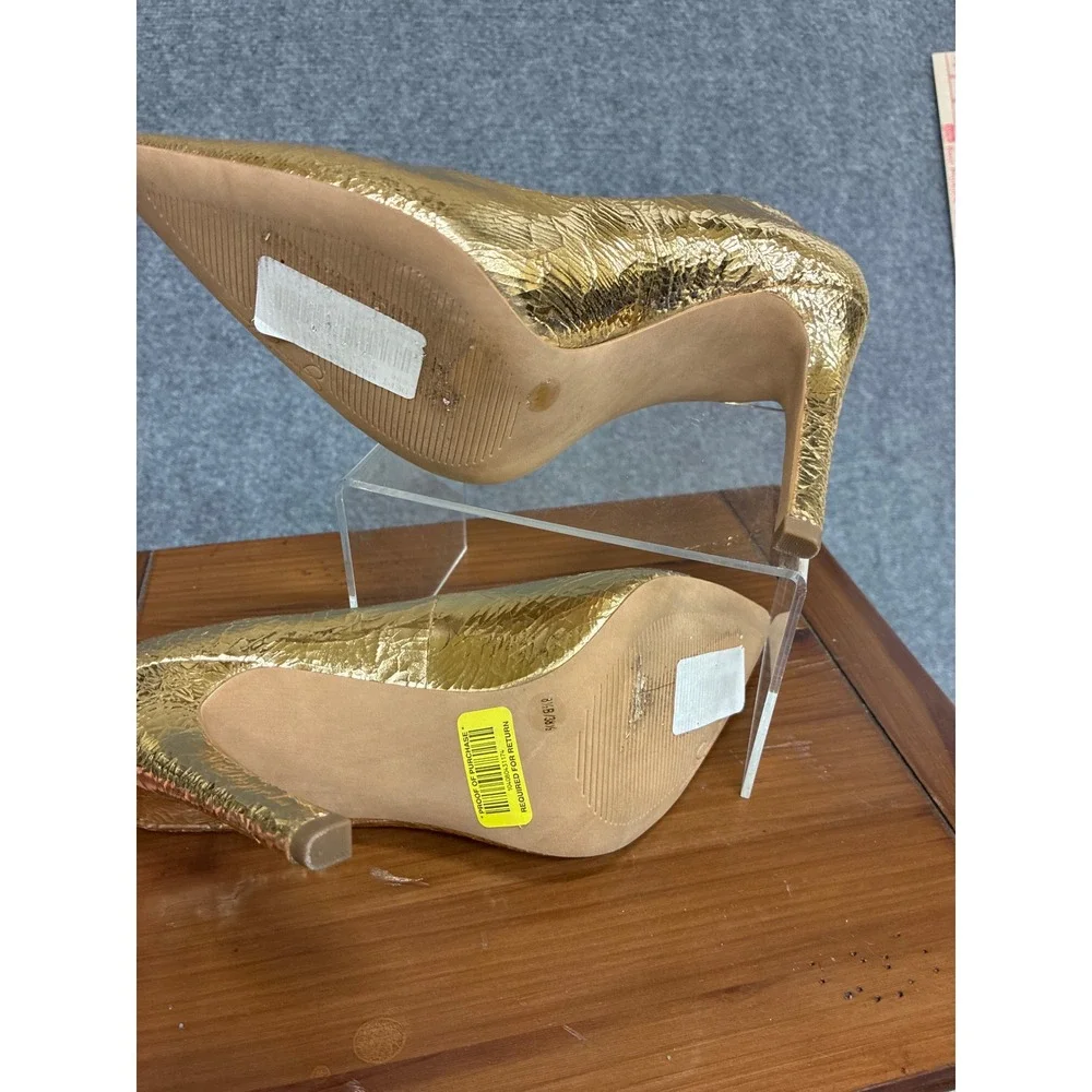 Jessica Simpson Nolita Gold Metallic Snakeskin Embossed Pointed Toe Pumps 8.5B